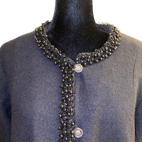 Chico’s‎ Jazzy Jewel Black Wool Embellished Cardigan Jacket L / 12/ 2 - Picture 2 of 13